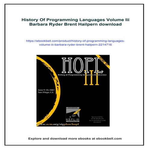 History Of Programming Languages Volume Iii Barbara Ryder Brent ...