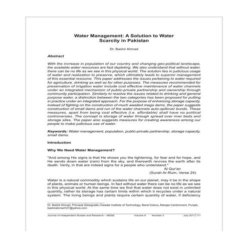 WATER MANGMENT A SOLUTION TO PAKISTAN WATER SCARCITY 