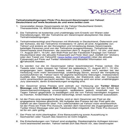 Teilnahmebedingungen Gewinnspiel Yahoo! Deutschland auf www.facebook ...