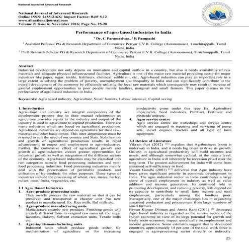 Performance of agro based industries in India