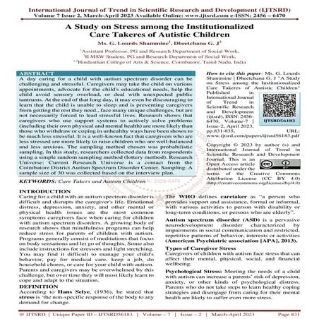 Parental Stress among Parents of Children with Autistic, Language ...