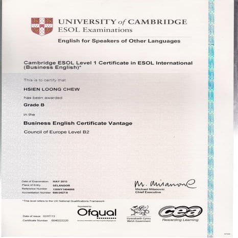 10. Cambridge ESOL Certificate