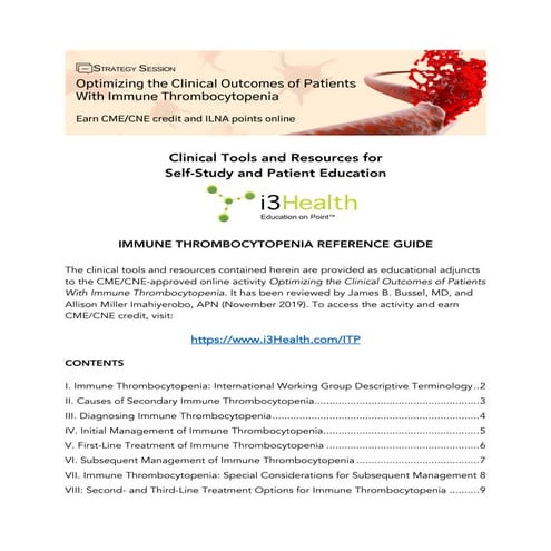 Optimizing the Clinical Outcomes of Patients With Immune Thrombocytopenia: Clinician Resource Guide