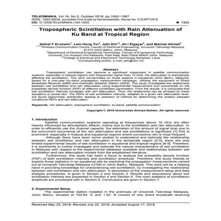 Tropospheric Scintillation with Rain Attenuation of Ku Band at Tropical Region