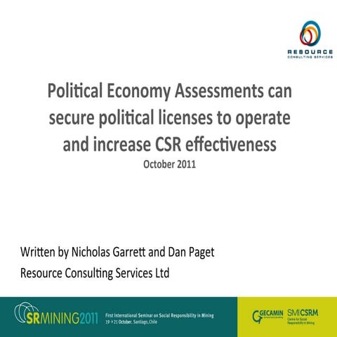 Political Economy Assessments can secure political licenses to operate and in...