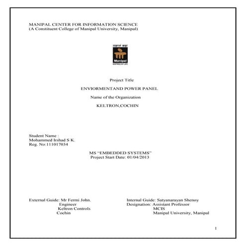 Report on Enviorment Panel Monitoring