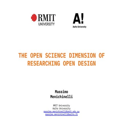  The Open Science Dimension Of Researching Open Design @ SwissGradNet