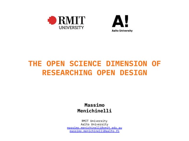  The Open Science Dimension Of Researching Open Design @ SwissGradNet