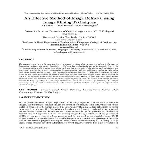 An Effective Method of Image Retrieval using Image Mining Techniques | PDF