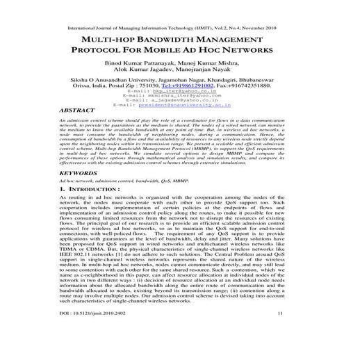 Multi-hop Bandwidth Management Protocol for QoS in Mobile Ad Hoc ...