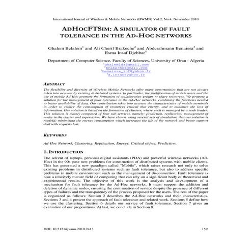 ADHOCFTSIM: A Simulator of Fault Tolerence In the AD-HOC Networks