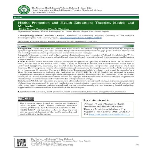 Comprehensive Review of Health Promotion and Education Theories, Models ...