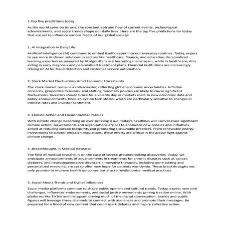 Top five predictions today,            .