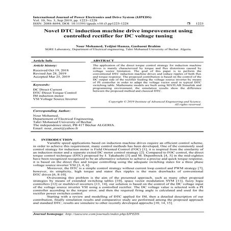Novel DTC induction machine drive improvement using controlled rectifier for ...
