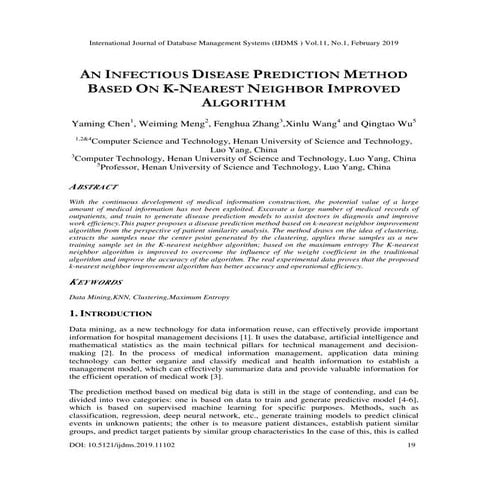 An Infectious Disease Prediction Method Based on K-Nearest Neighbor ...