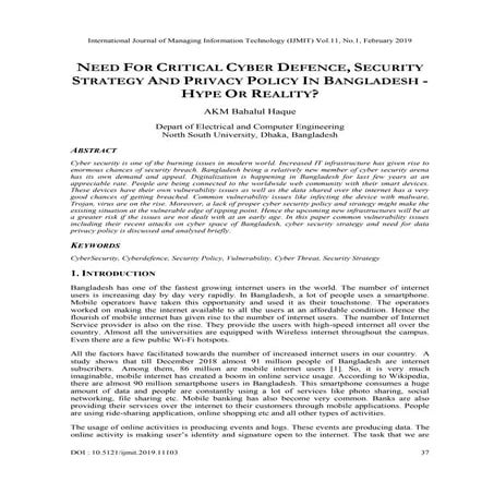 NEED FOR CRITICAL CYBER DEFENCE, SECURITY STRATEGY AND PRIVACY POLICY IN BANG...