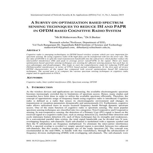 A SURVEY ON OPTIMIZATION BASED SPECTRUM SENSING TECHNIQUES TO REDUCE ...