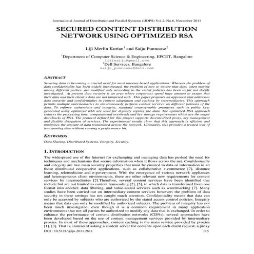SECURED CONTENT DISTRIBUTION NETWORK USING OPTIMIZED RSA