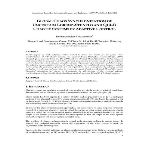 GLOBAL CHAOS SYNCHRONIZATION OF UNCERTAIN LORENZ-STENFLO AND QI 4-D CHAOTIC S...