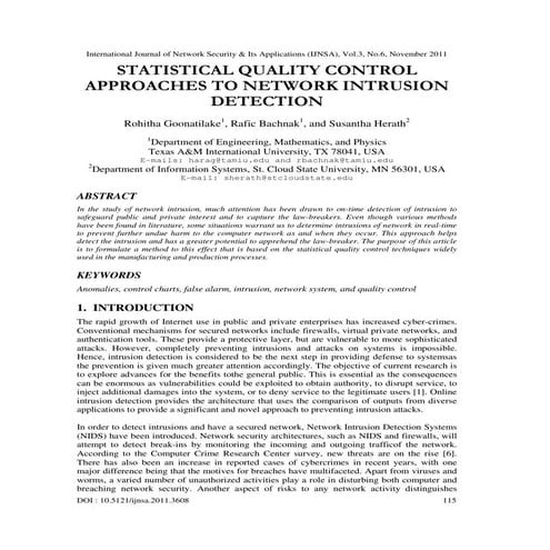 STATISTICAL QUALITY CONTROL APPROACHES TO NETWORK INTRUSION DETECTION