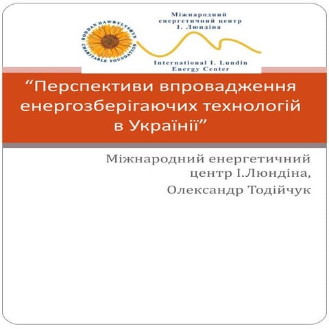 Перспективи впровадження енергозберігаючих технологій в Україні. Олександр То...