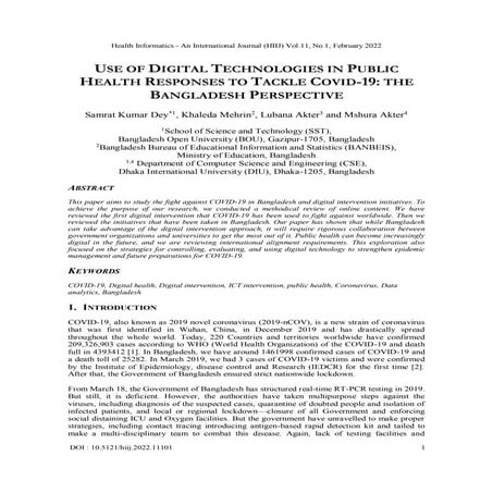 Use of Digital Technologies in Public Health Responses to Tackle Covid ...