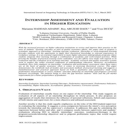 Internship Assessment and Evaluation in Higher Education | PDF