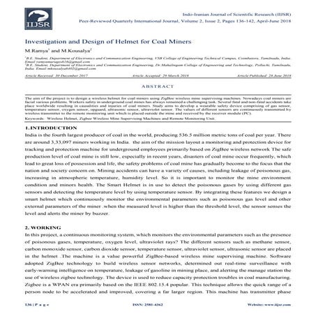 Investigation and Design of Helmet for Coal Miners