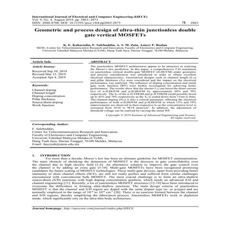 Geometric and process design of ultra-thin junctionless double gate vertical ...
