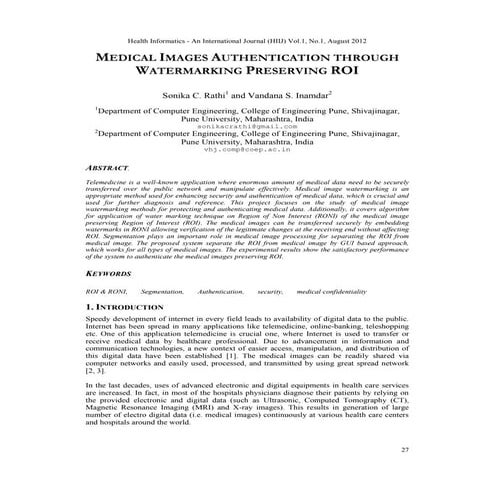 MEDICAL IMAGES AUTHENTICATION THROUGH WATERMARKING PRESERVING ROI