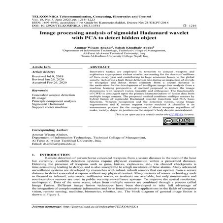 Image processing analysis of sigmoidal Hadamard wavelet with PCA to detect hi...