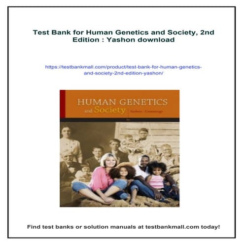 Test Bank for Human Genetics and Society, 2nd Edition : Yashon | PDF