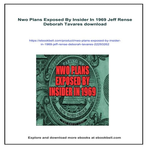 Nwo Plans Exposed By Insider In 1969 Jeff Rense Deborah Tavares | PDF