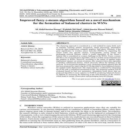 Improved fuzzy c-means algorithm based on a novel mechanism for the formation...