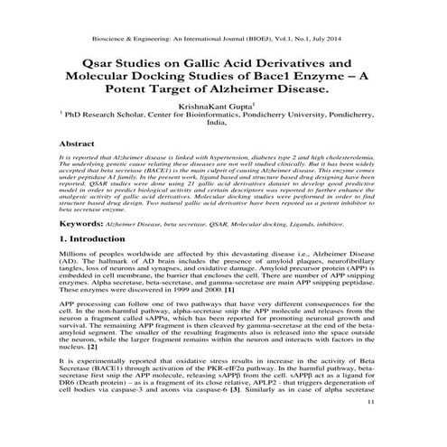 Qsar Studies on Gallic Acid Derivatives and Molecular Docking Studies of Bace...