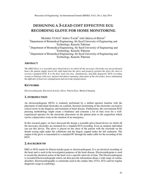 DESIGNING A 3-LEAD COST EFFECTIVE ECG RECORDING GLOVE FOR HOME MONITORING