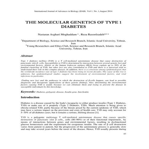 THE MOLECULAR GENETICS OF TYPE 1 DIABETES | PDF