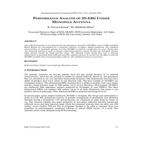 PERFORMANCE ANALYSIS OF 2D-EBG UNDER MONOPOLE ANTENNA