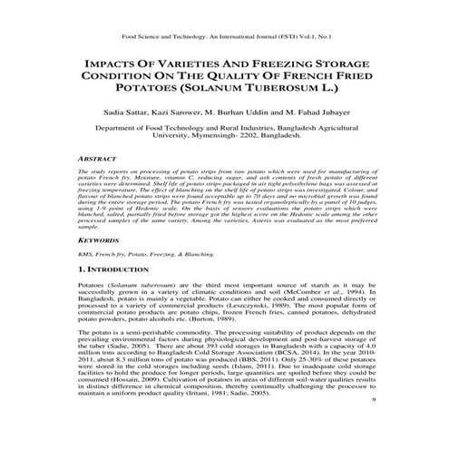 IMPACTS OF VARIETIES AND FREEZING STORAGE CONDITION ON THE QUALITY OF FRENCH FRIED POTATOES (SOLANUM TUBEROSUM L.) 