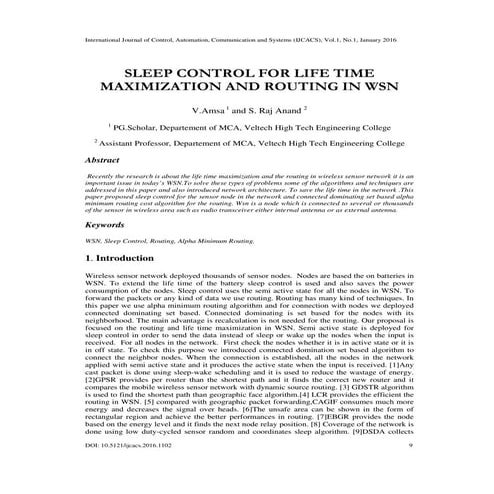 SLEEP CONTROL FOR LIFE TIME MAXIMIZATION AND ROUTING IN WSN