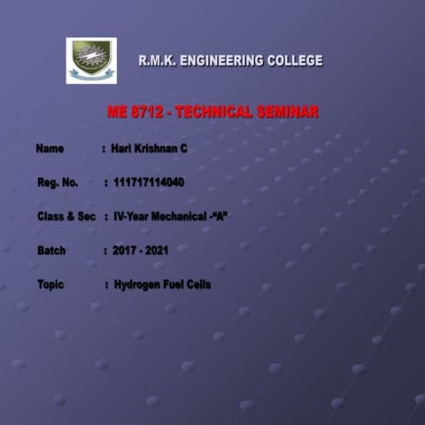 hydrogen fuel cell presentation     .ppt