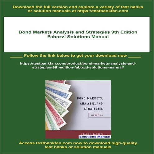 Bond Markets Analysis and Strategies 9th Edition Fabozzi Solutions Manual
