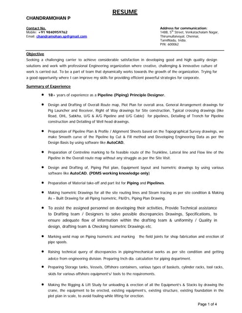 Resume for Pipeline Designer