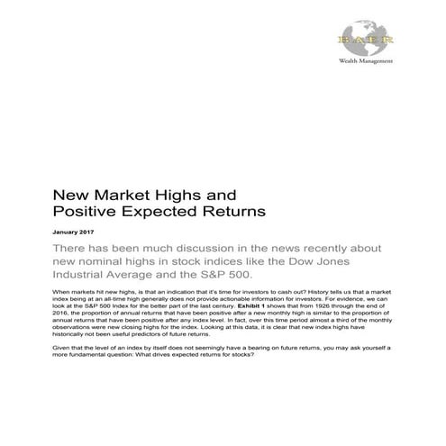 New Market Highs and Positive Expected Returns
