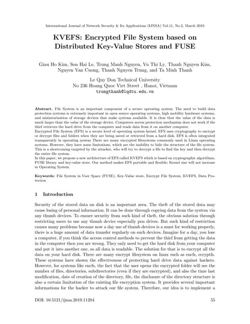 KVEFS: Encrypted File System based on Distributed Key-Value Stores and FUSE
