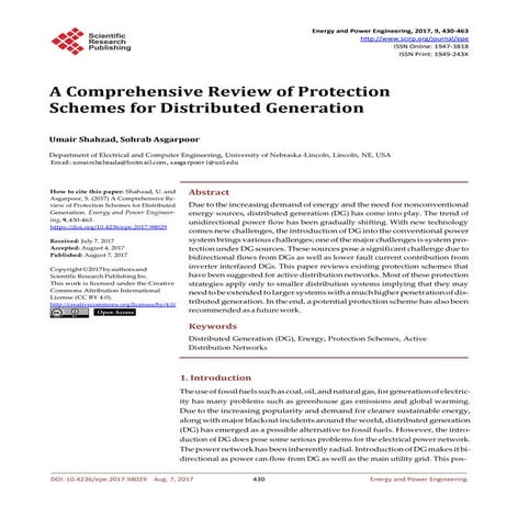 A Comprehensive Review of Protection Schemes for Distributed Generation