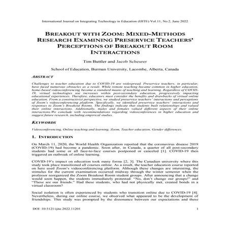 BREAKOUT WITH ZOOM: MIXED-METHODS RESEARCH EXAMINING PRESERVICE TEACHERS’ PER...