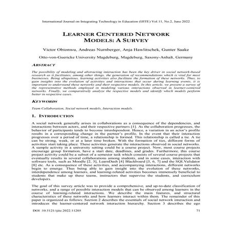 Learner Centered Network Models: A Survey