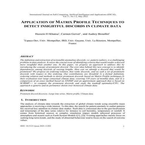 APPLICATION OF MATRIX PROFILE TECHNIQUES TO DETECT INSIGHTFUL DISCORDS IN CLIMATE DATA