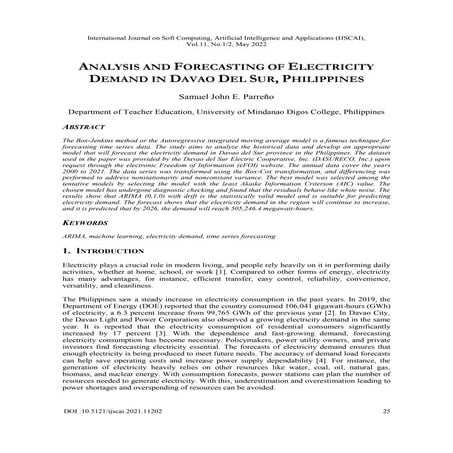 Analysis and Forecasting of Electricity Demand in Davao Del Sur, Philippines